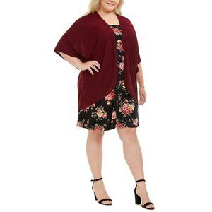 New Love Squared 2X Womens Black Floral Topper Dre